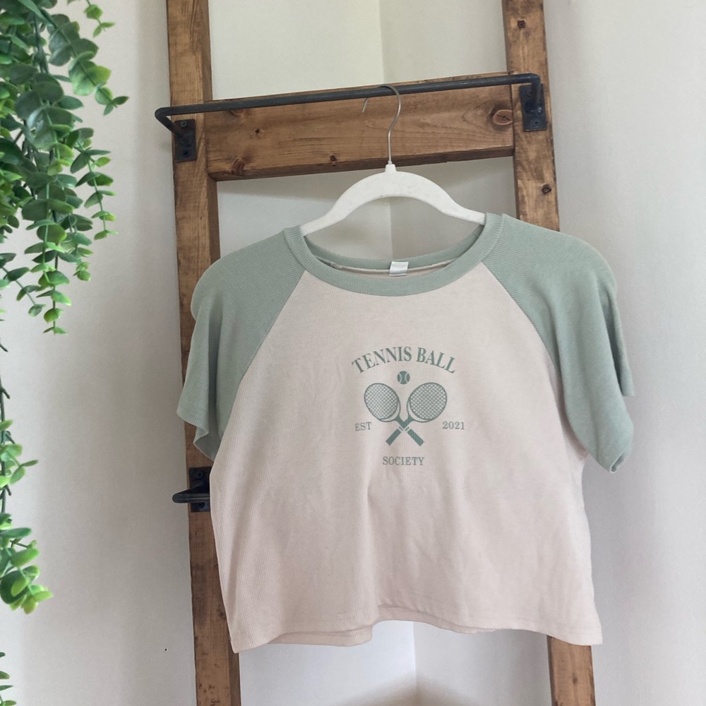 Light green and cream white graphic top
